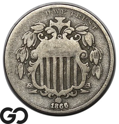 Escudo de níquel 1866, con rayos, mejor variedad de fecha Foto 1 de 2