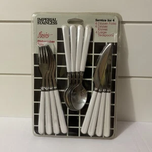 Vintage Imperial Stainless Oasis Flatware Set for 4 – White Handles – NOS Sealed - Picture 1 of 8