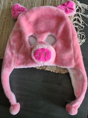 Маска свиньи Flurry Friends шапка ушные клапаны помпон для взрослых один размер - Изображение 1 из 2