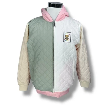 Teddy Fresh Quilted Puffer Jacket Mens Medium Colorblock Pastel Pink Green White - image 1 of 4