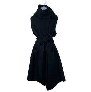 Marcella NYC Erica Vest Womens S Black 100% Wool High Neck Belted Edgy Elegance - Picture 1 of 7