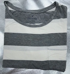 Camisa para mujer American Eagle suave y sexy grande a rayas manga corta SUAVE - Imagen 1 de 8