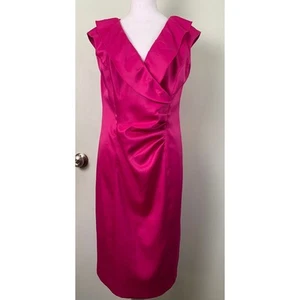 Evan Picone Raspberry Pink Silky Portrait Collar Wedding Party Cruise SZ 16 - Picture 1 of 10