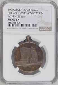 NGC MS62BN 1920 Argentina Philanthropic Association Rossi Bronze Medal 31mm - Picture 1 of 10