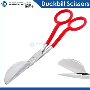 6'' Applique Duckbill Scissors Blade Double Bent Curved Offset Handle RED PVC - Picture 1 of 3