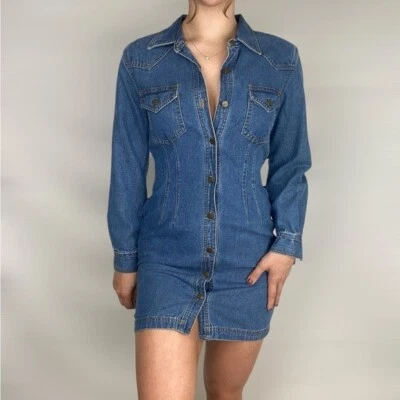 KAREN KANE Vintage Denim Button Down Long Sleeve Mini Dress Made in USA - Image 1 of 4