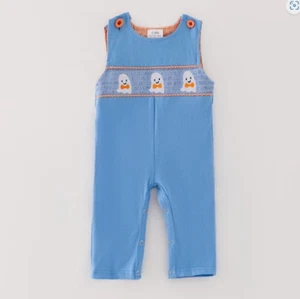 NEW Boutique Halloween Ghost Baby Boys Smocked Overall Romper Jumpsuit - Picture 1 of 5