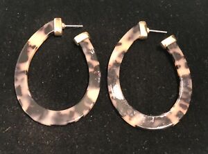 Vintage Faux Tortoise Shell Plastic Lucite Gold Color Plated Hoops Stud Earrings