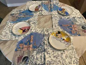 Disney Parks Ceramic Dinner Plate Set Placemats Ink & Paint  Cinderella castle - Picture 1 of 3