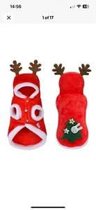 Cat Dog Christmas Outfit Costumes Reindeer Hoodie Jacket Pet Xmas Clothes XL - Picture 1 of 3