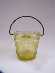 Novelty Ashtray Vintage Pail with Handle Yellow Glass Pressed Glass Ashtray - Picture 1 of 10