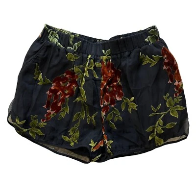 ZARA Womens SMALL Black Floral Velvet Chiffon Layered Stretch Waist Shorts - Image 1 of 4