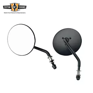 Left+Right Black 4"Round Rear-View Mirrors Late-Style Short Stem Fits For Harley - Foto 1 di 1