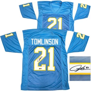 CHARGERS LADAINIAN TOMLINSON AUTOGRAPHED BLUE JERSEY HOF 17 BECKETT 230584 - Picture 1 of 8