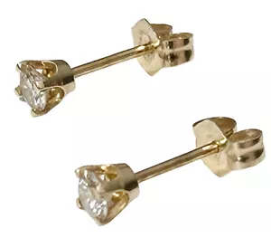 14K Gelbgold Brillantschliff Natürlicher Diamant Krone Set Ohrstecker 3,2 mm - Bild 1 von 16