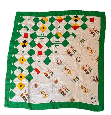 Vintage Silk Scarf Nautical Flags Yacht Club Regatta Green Border 31” Fine - Image 1 of 4