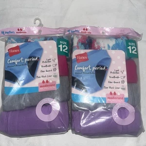 2-4 paquetes de Hanes Comfort Period. Bragas Hipster - Niñas Talla 12 Moderadas Nuevas - Imagen 1 de 2
