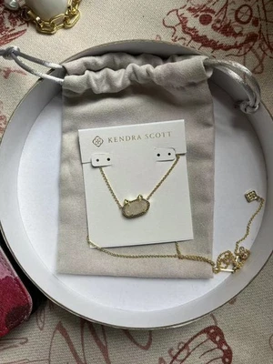 ✨ Colgante Oreja de Gato Collar Colgante de Oro Elisa en Drusy Iridiscente Lindo Regalo Foto 1 de 4