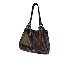 TIGNANELLO Medium Brown Pebbled Leather Double Handle Satchel Purse Buckle Strap - Picture 1 of 20