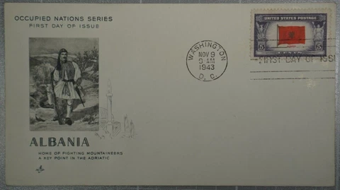 US 1943 FDC, Overrun Nations Albania, Art Craft, 5c (#1) Cover