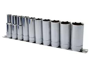 Eastwood 1/2 inch Drive Deep SAE Chrome Vanadium Steel Socket Set Of 10 Pieces - Picture 1 of 3