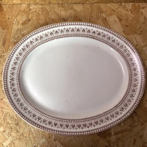 Antique James Beech Greek Oval Serving Meat Platter Plate 46x37cm Brown & Cream - Picture 1 of 11
