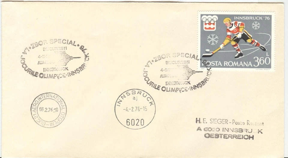 Rumania Juegos Olímpicos Innsbruck 1976 Vuelo Olímpico con sello olímpico Foto 1 de 1