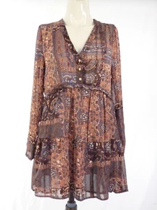 Zara Dress Paisley Mini Babydoll Patchwork Brown Chiffon Long Sleeve XS BNWT £30 - Picture 1 of 19