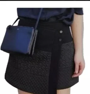 Cabi Swathe Asymmetrical Wrap Skirt Black Textured Pint Double Button Sz M New - Picture 1 of 5