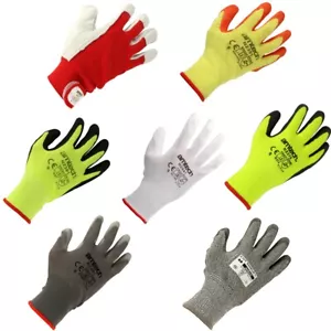 WORK GLOVES Leather Latex Thermal Tough Builders Polyurethane Cut Resistant Mens - Picture 1 of 8