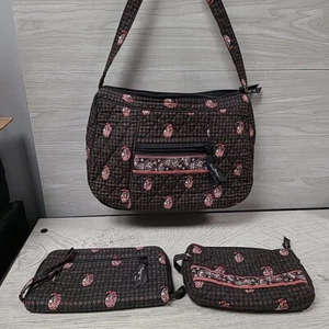 Vera Bradley Fall 2006 Houndstooth Brown Purse Bag Wallet Makeup Bag 3-piece - Picture 1 of 12