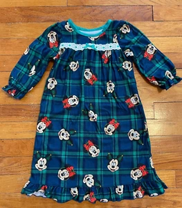 Pigiama Disney Minnie Topolino Bambina 2T Camicia da Notte Plaid Blu Verde Natale - Foto 1 di 9