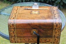 NEAT TRI FOLD C 1875 FIGURED WALNUT LOVELY PARQUETRY INLAY WRITING SLOPE BOX ACE
