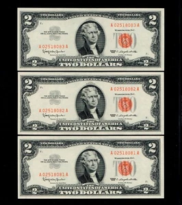 3 Pcs $2 1963 United States Note Red Seal GEM UNC X 3 Sequentially Numbered (H73 - Picture 1 of 2