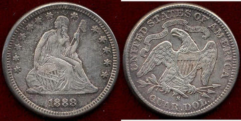 1888-S 25C--RARE MINT DOUBLE STRIKE ON S Liberty Seated Quarter ++ Cover