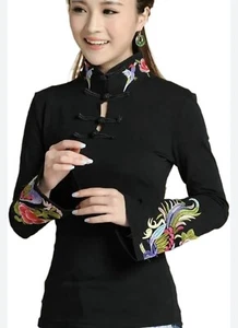 Cheongsam Top Traditional Chinese Clothing Long Sleeve National Style Tops XXL - Picture 1 of 8