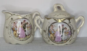 Antique Blenhiem China Porcelain Cream & Sugar Set, Gilt Trim - Picture 1 of 24