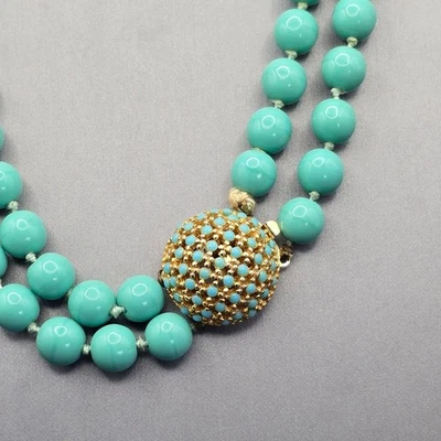 Collar Gargantilla De Colección Doble Hilo Color Turquesa Cuentas 15" Tono Dorado Cierre de Caja Foto 1 de 4