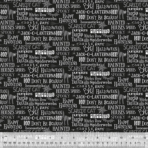 Tela de Halloween | Collage de palabras efecto ronroneo gatos asustados negro | Windham YARD Foto 1 de 1