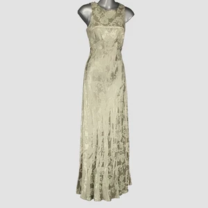 Vintage Roberta Dress Womens 5/6 Green Sleeveless Jacquard Maxi Lace Up Back 90s - Picture 1 of 11