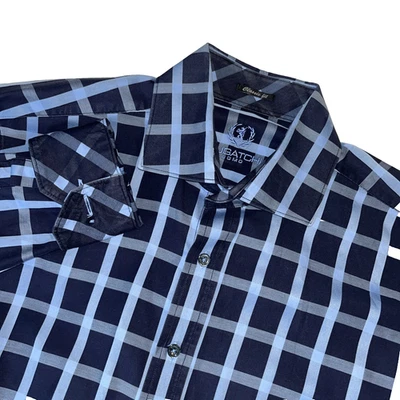 Bugatchi Shirt Mens Large Blue Plaid Button Down Shaped Fit Cotton Flip Cuff - Image 1 of 4