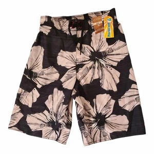 Arizona Swim Shorts boys large 14/16 Swimming Trunks Grey White Floral Hawaiian - Picture 1 of 6