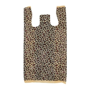 Medium Leopard Print Plastic T-Shirt Bags - 11 ½” x 6" x 21" (Case of 500) - Picture 1 of 2