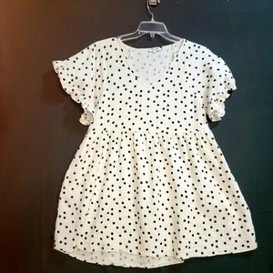 Madewell XL Tunic/Babydoll Dress Bl & Wh Dotted Ruffle Sleeve Empire Waist - Picture 1 of 8