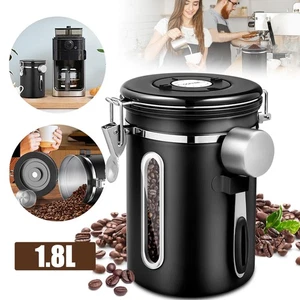 Kaffeedose 1800ml Kaffeebehälter Edelstahl Aromadose Bohnen Schwarz 18.5*13cm - Bild 1 von 18