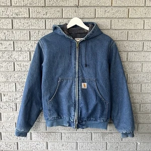 Vintage Carhartt Denim Hooded Blanket Lined Jacket Size YOUTH Large ASAP Rocky - Picture 1 of 8