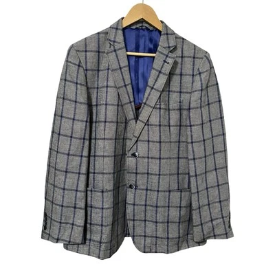 Ben Sherman Mens Plaid Linen Blend Two Button Blazer Size 42R Gray Academia - Image 1 of 4