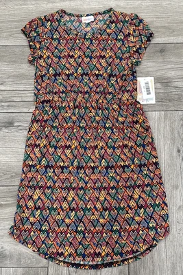 Nuevo Vestido LuLaRoe Estampado Audaz Mae Niños Niñas Talla 12 Cintura Elástica 2 Bolsillos Foto 1 de 4