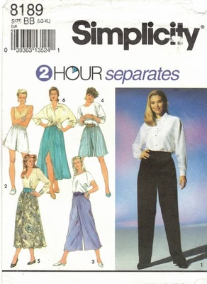 8189 SIMPLICITY Misses' Split Skirt Pants or Shorts Pattern  Vin 90's  LG - XL - Image 1 of 2