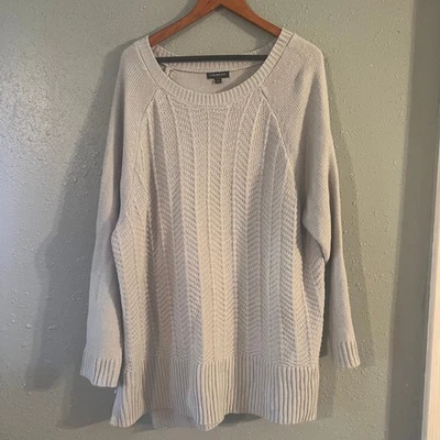 Lane Bryant Womens 26/28 Grey Cable Knit Sweater Workwear Boxy Boho Retro - Image 1 of 4